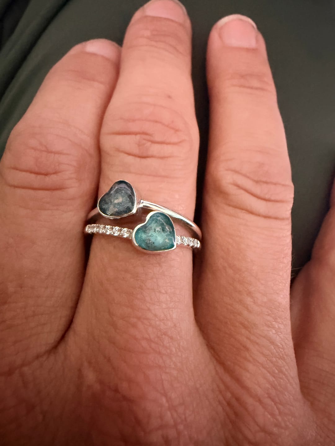 Customer photo review of Double Heart Cremation Ring