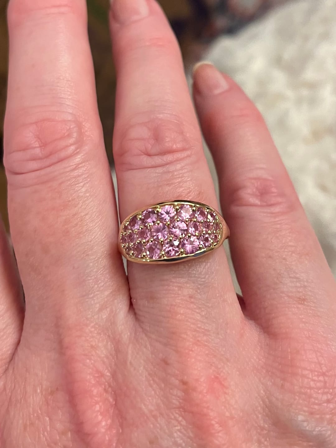 Customer photo review of Vintage 14k Yellow Gold 1.33cttw Pink Sapphire Glittering Cluster Ring 6.75