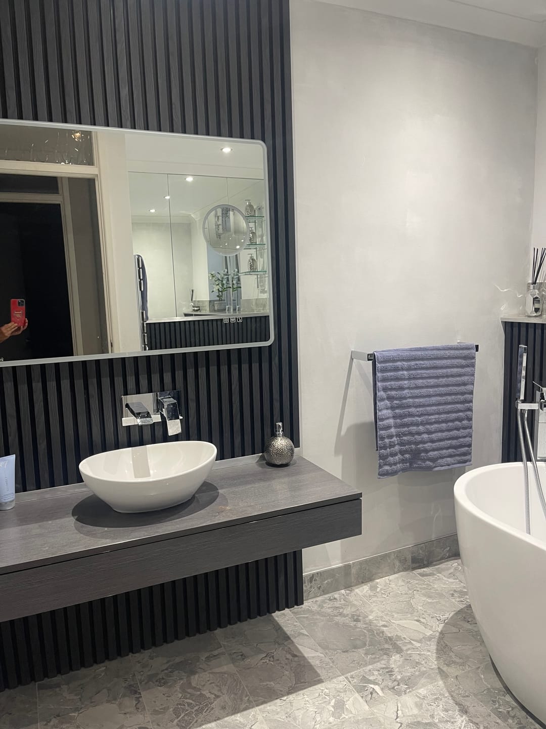 Customer photo review of SlatWall Waterproof Charcoal Black Wall Panel