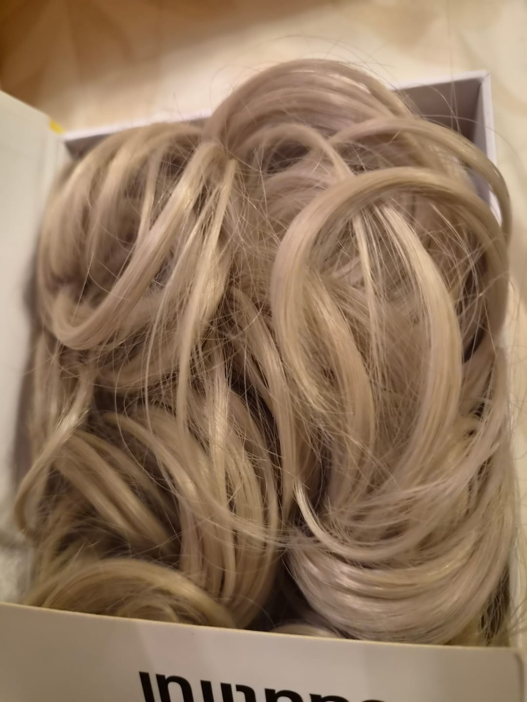 Customer photo review of Stranded Curly Hair Messy Bun Scrunchie - Colour #101 New Love