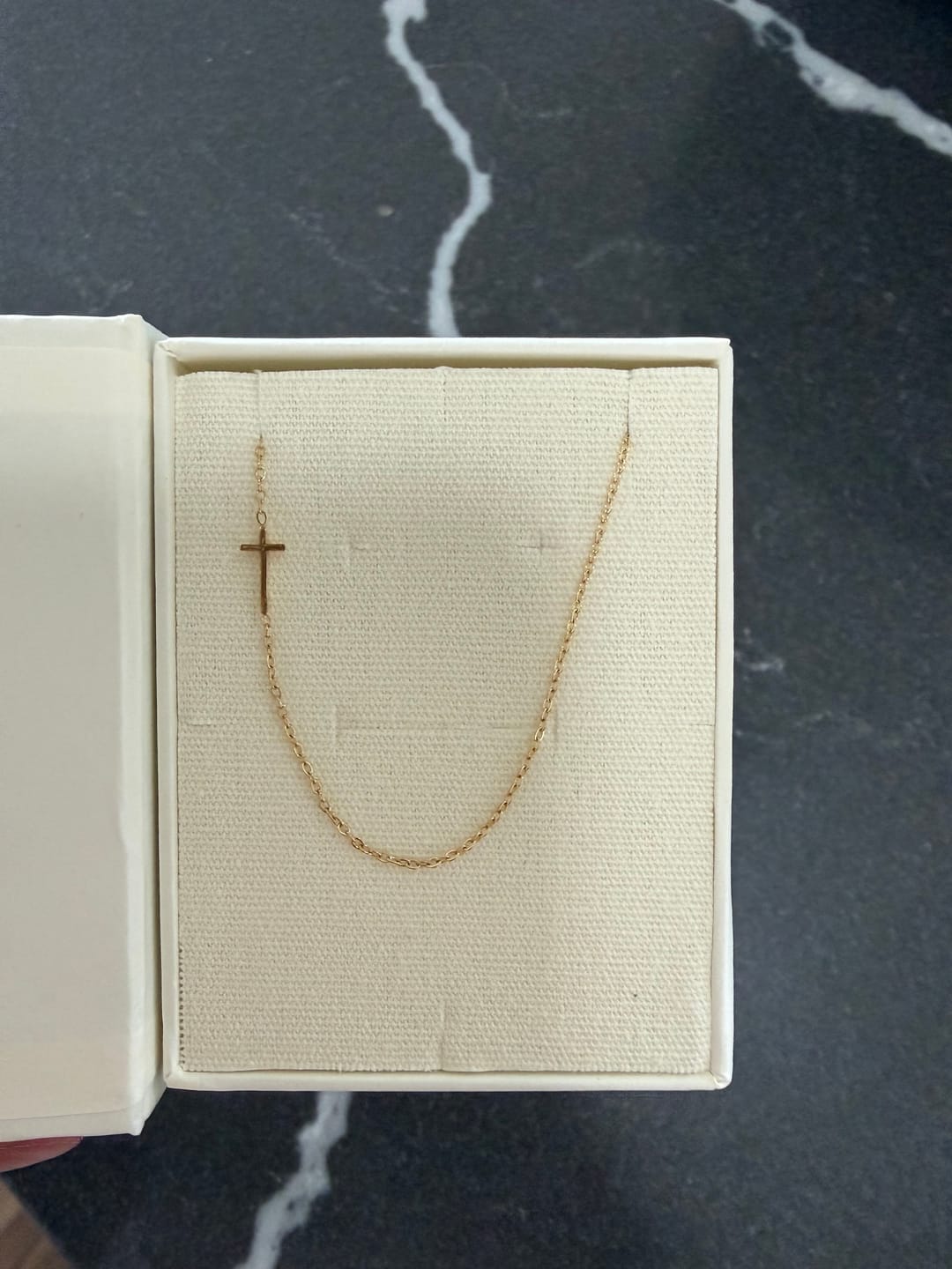 Customer photo review of The Collarbone Cross Necklace