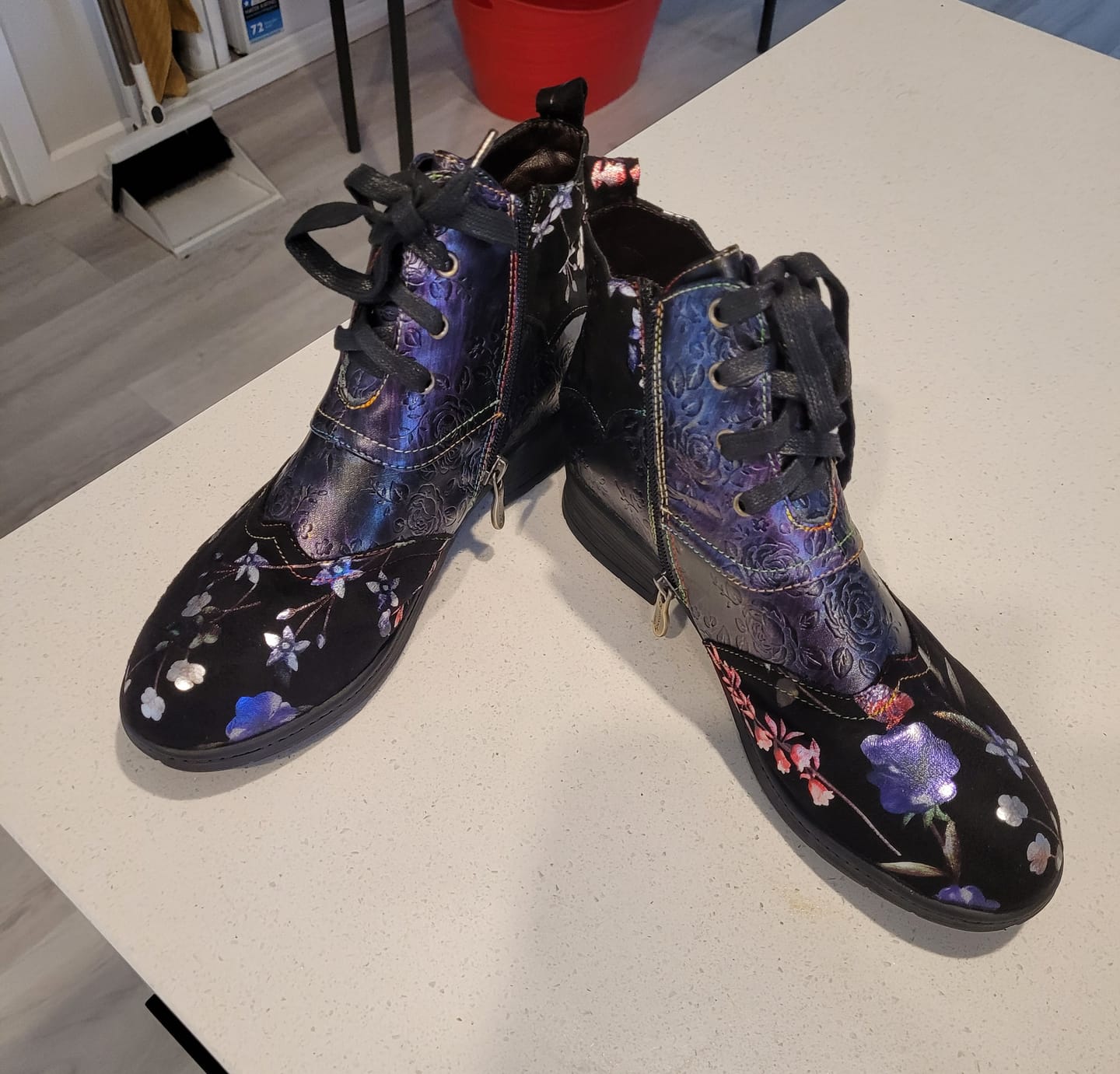 Customer photo review of Genuine Leather Embossed Comfy Ankle Boots