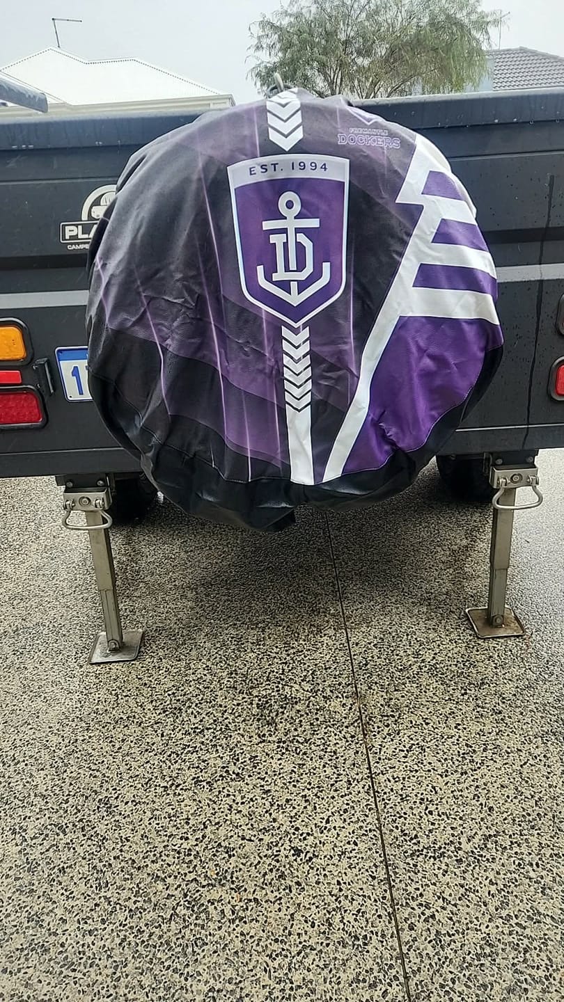Customer photo review of Fremantle Dockers Spare Tire Cover Modern Geometric Sports Graphic Style TS04