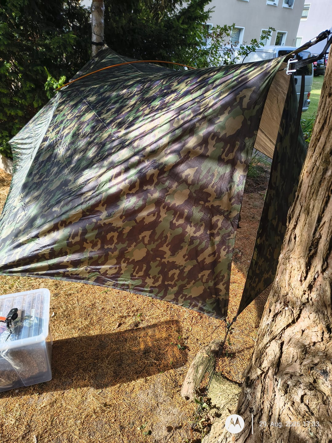 Customer photo review of Ultralight Hammock Rain Fly Tarp Camping Tent Waterproof Portable Rain Tarp Canopy with Doors Multifunctional Bushcraft Tarp for Outdoor Backpacking Hiking