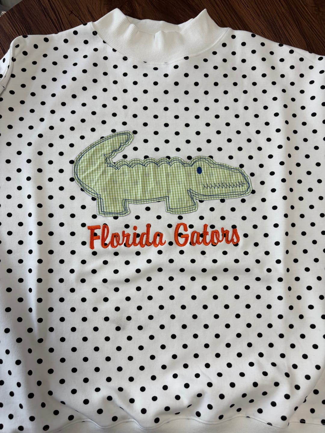 Customer photo review of Custom Mascot Applique Patchwork Team Polka Dot Mockneck | Game Day Wear