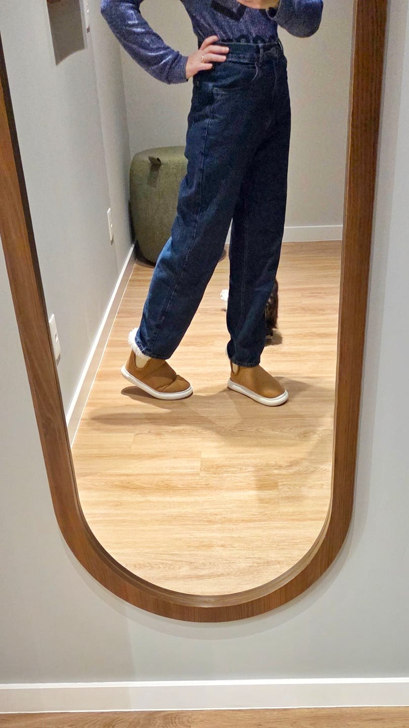 Customer photo review of Calça Jeans Reta Araçá Azul Escuro