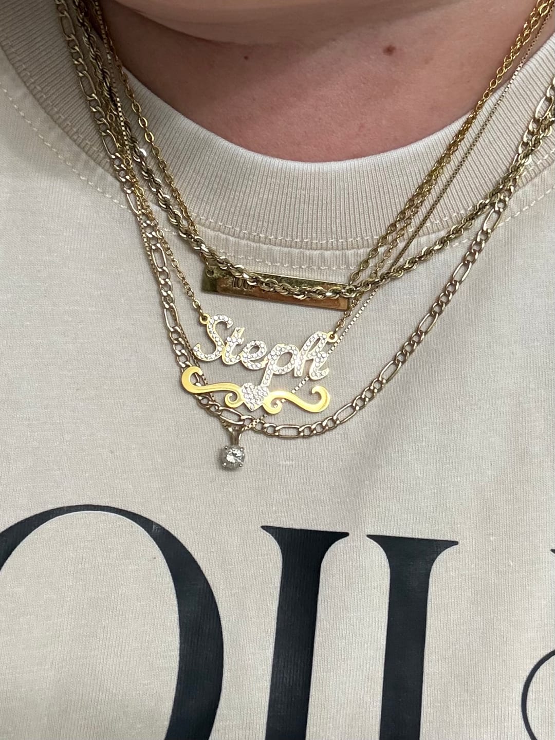 Customer photo review of Iced Heart Name Necklace