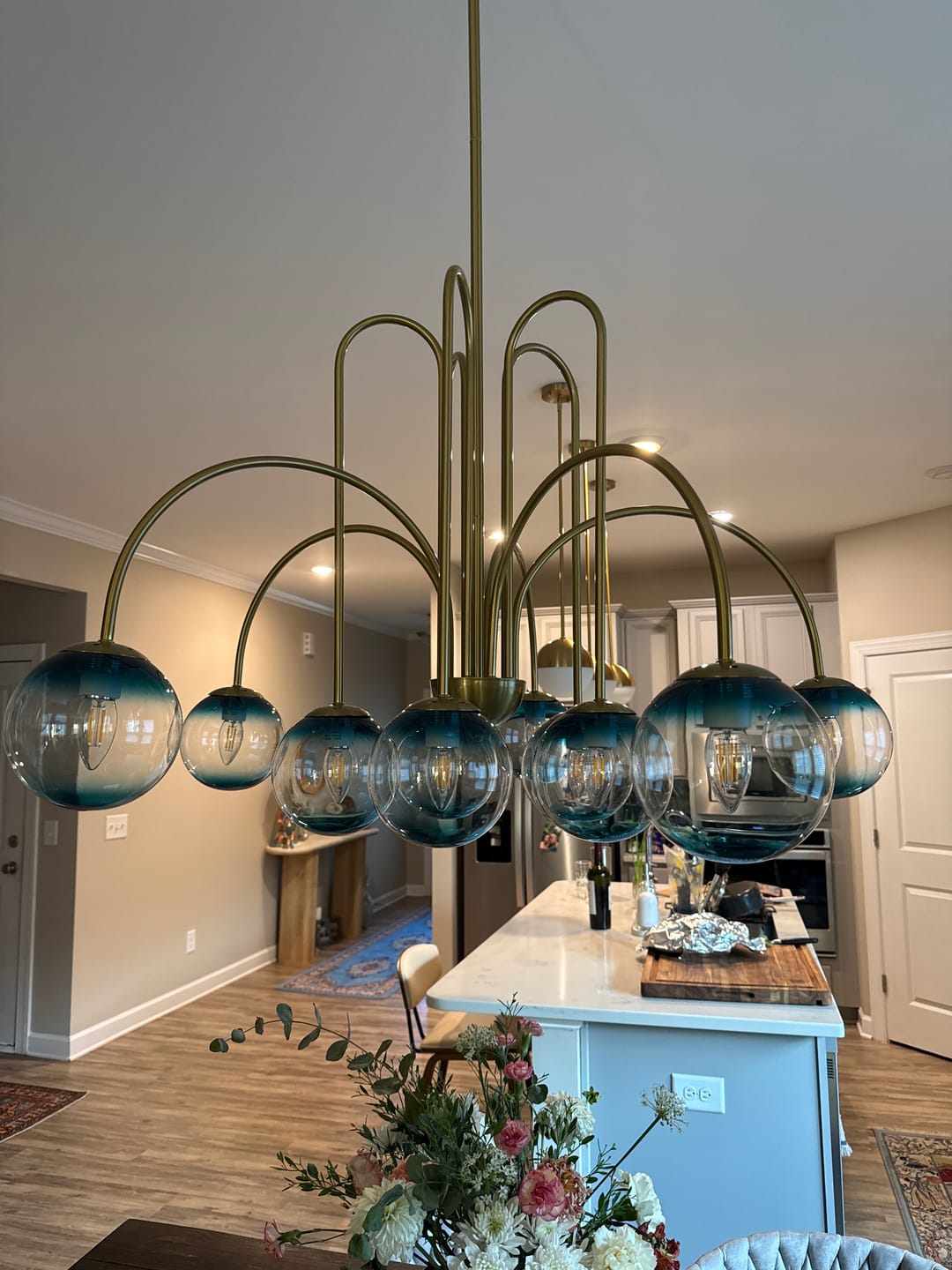 Customer photo review of Glam 10-Light Blue Glass Globe Bubble Chandelier