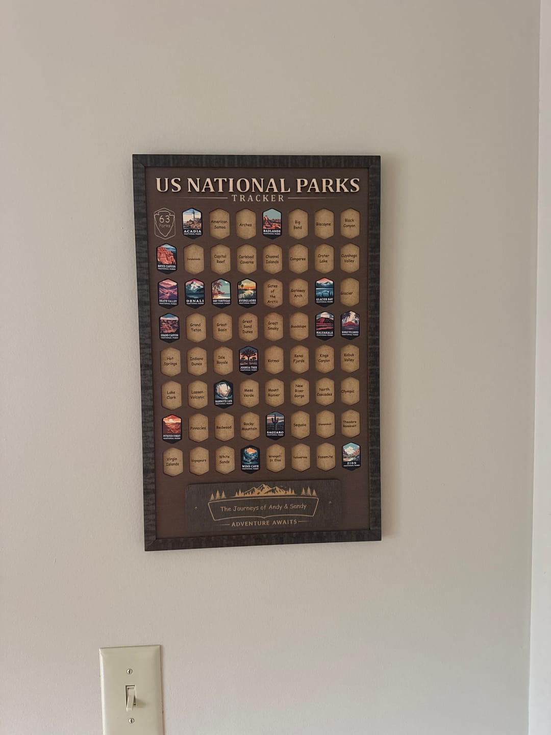 Customer photo review of USA National Parks Travel Tracker - A Handcrafted Wooden Board to Track All 63 National Parks