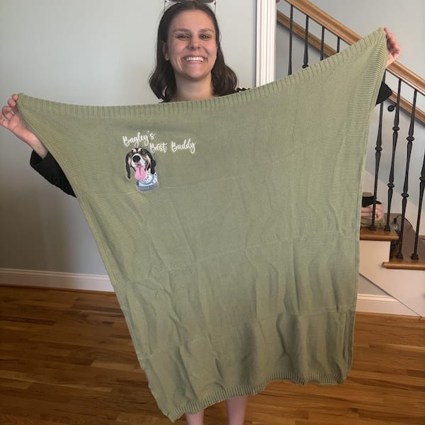 Customer photo review of Personalized Baby Knit Blanket with Pet Portrait