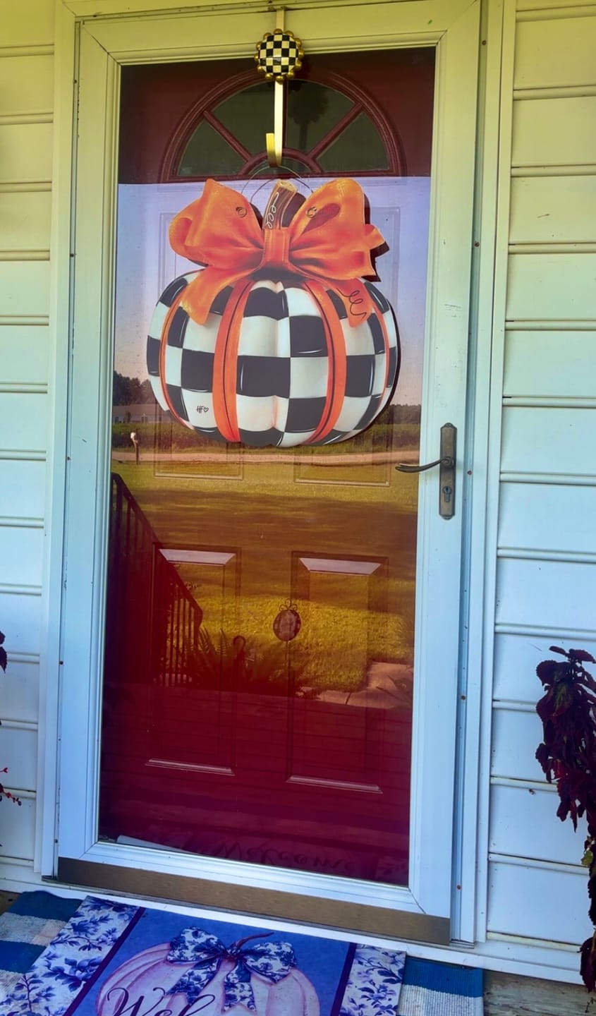 Customer photo review of Elegant Checkered Pumpkin Door Hanger