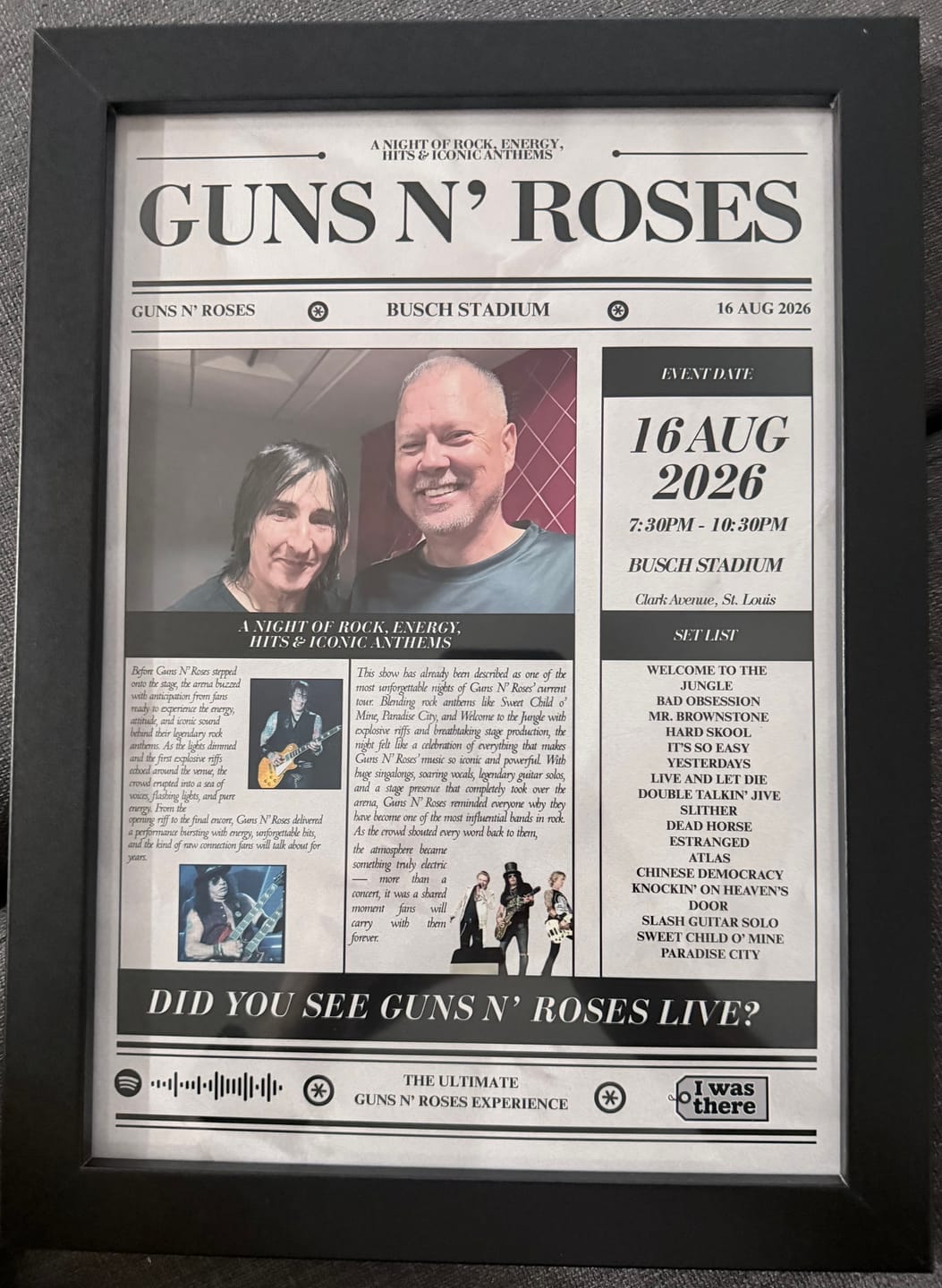 Customer photo review of Guns N'Roses - Personalised Newspaper Style Concert Poster (USA Tour)