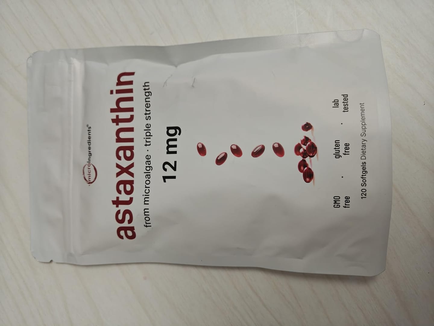 Customer photo review of Natural Astaxanthin 12mg with Coconut Oil for Skin & Eye Health - 120 Softgels