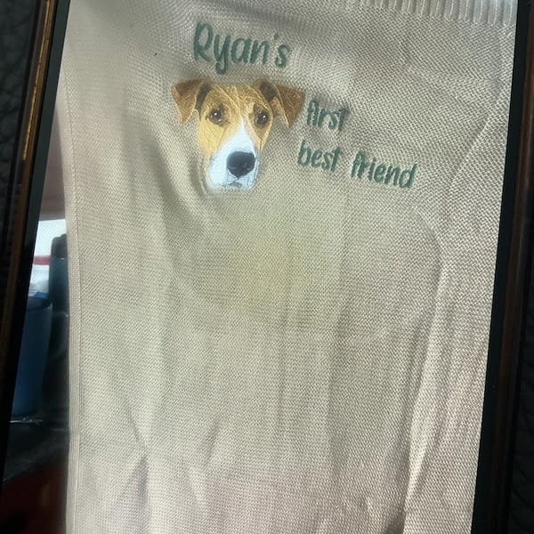 Customer photo review of Personalized Baby Knit Blanket with Pet Portrait