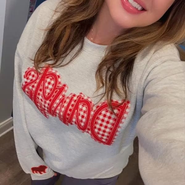 Customer photo review of Custom Embroidered Sweatshirt, Applique Sweatshirt, Gameday Sweatshirt, Sports Apparel, Spirit Wear | Game Day Wear