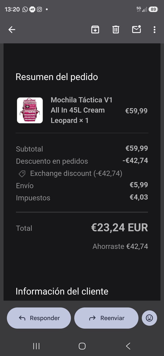 Customer photo review of Mochila Táctica 25L All In Cream Leopard