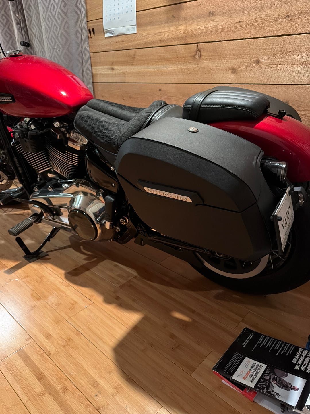 Customer photo review of 32L - Darkin Large Quick Mount Leather Wrapped Hard Saddlebags for Harley Softail Street Bob FXBB/S
