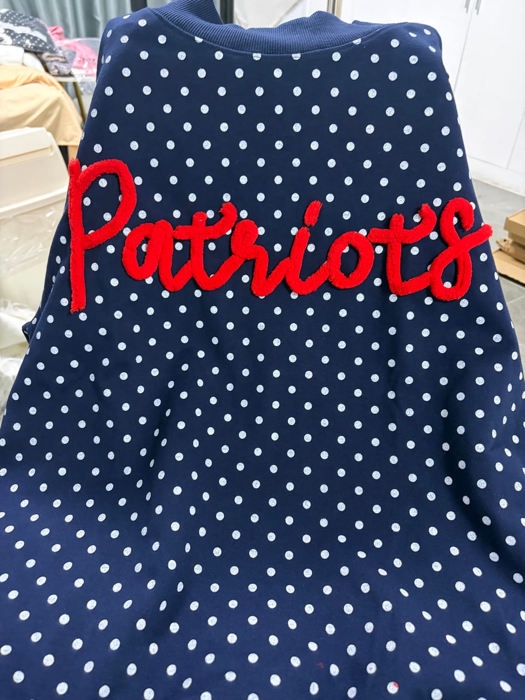 Customer photo review of Custom College Chenille Team Name Embroidered Polka Dot Mockneck Game Day Wear