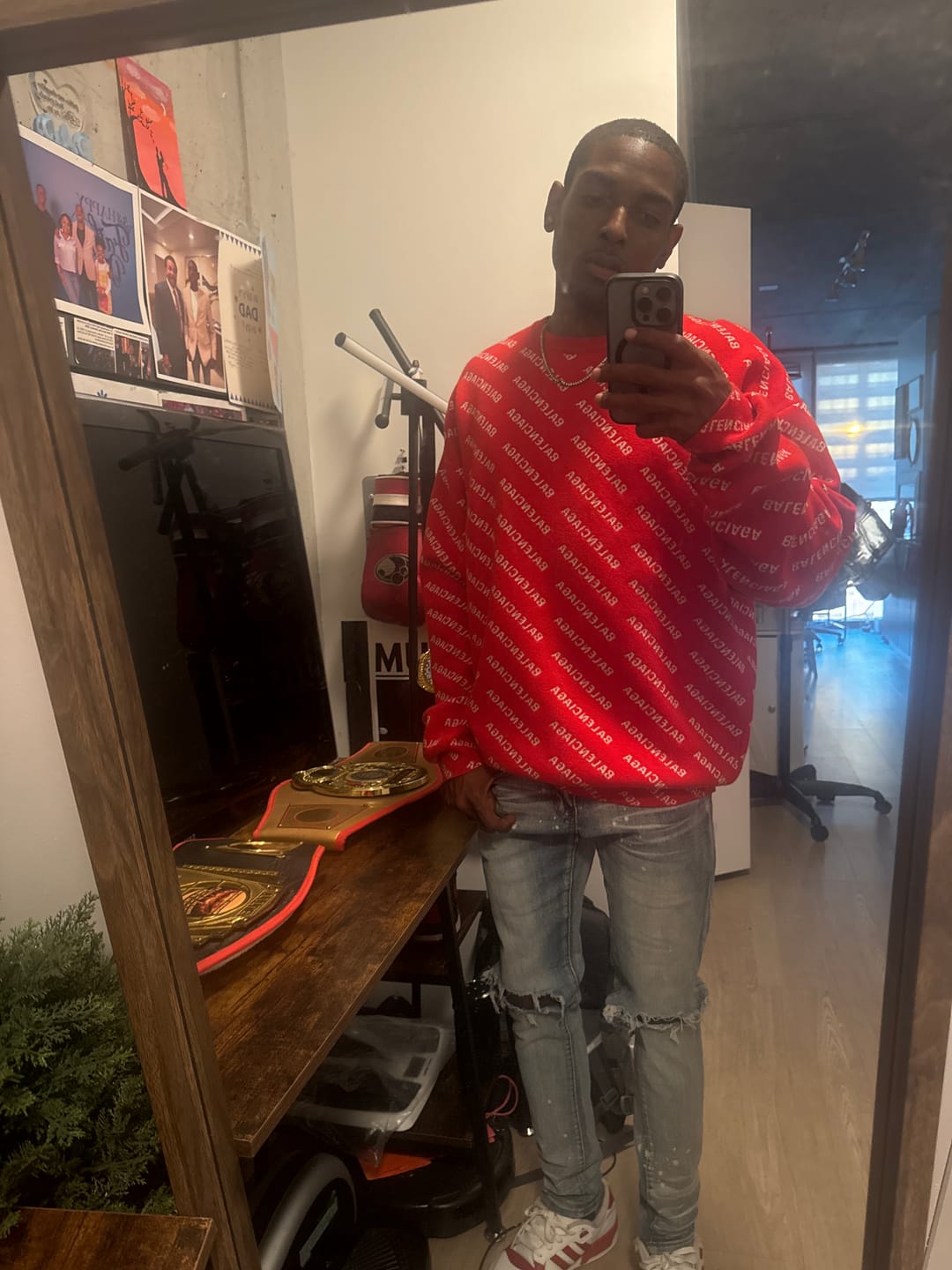 Customer photo review of Balenciaga All Over Red Logo Crewneck (PreOwned)