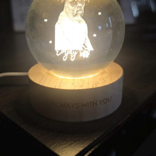 Customer photo review of Personalized Pet Portrait Crystal Ball Night Light