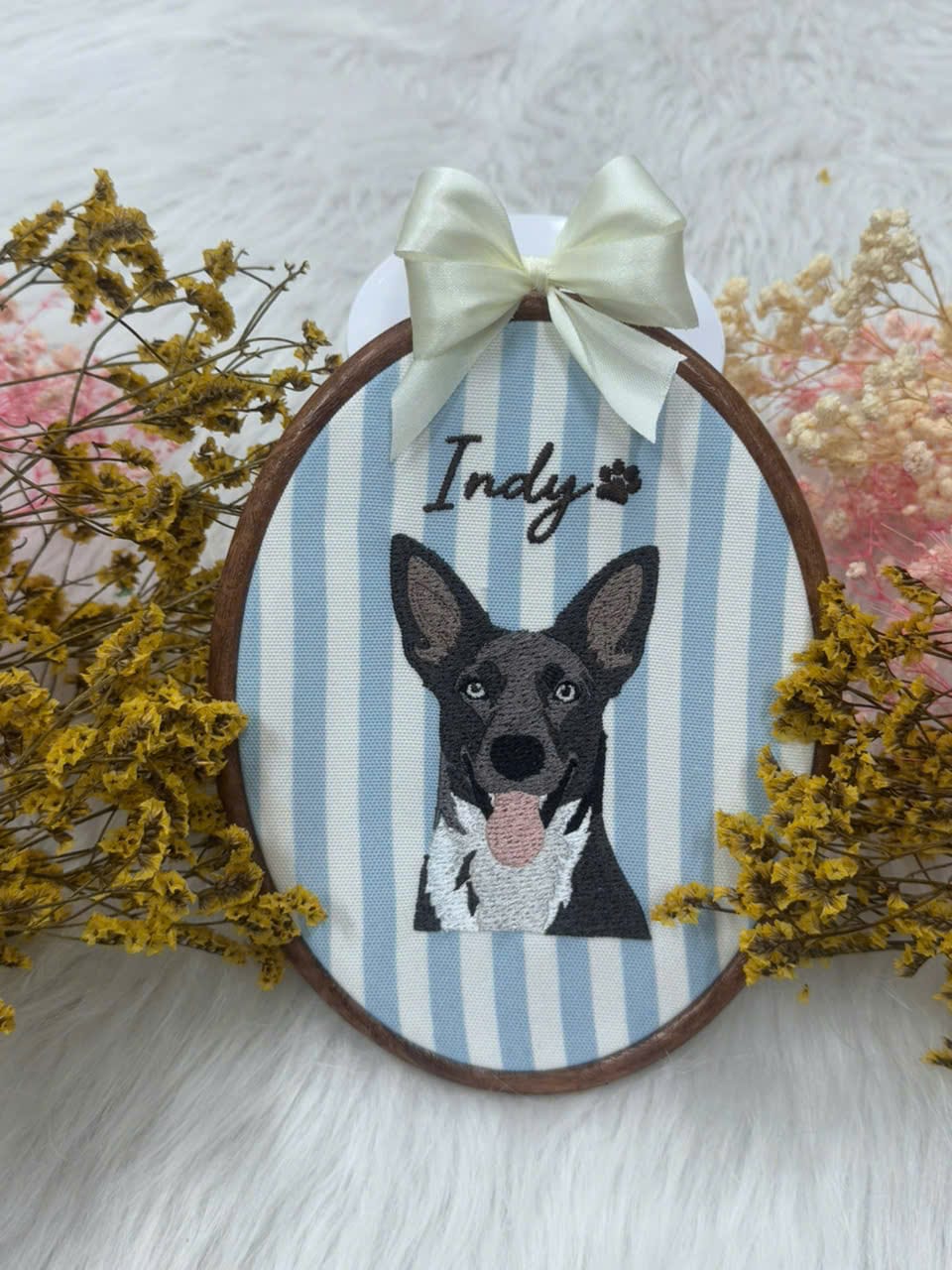 Customer photo review of Personalized Dog Floral Embroidery Hoop Art: Custom Pet Portrait
