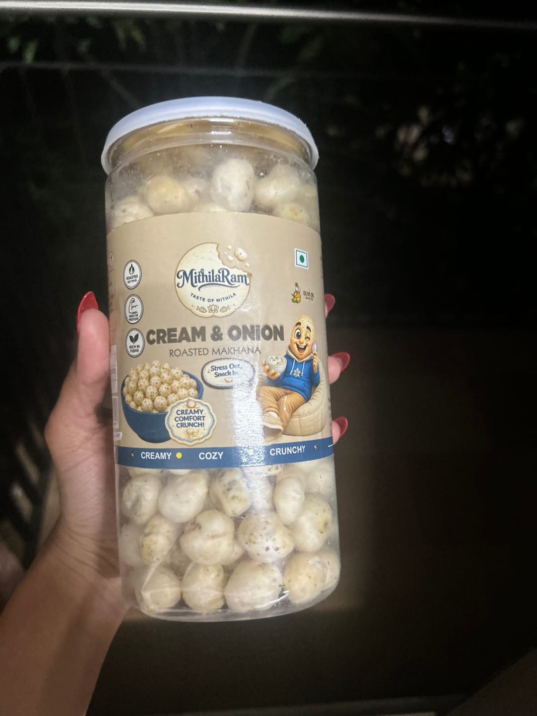 Customer photo review of MithilaRam™ Cream & Onion Olive Oil Roasted Makhana (85 g)