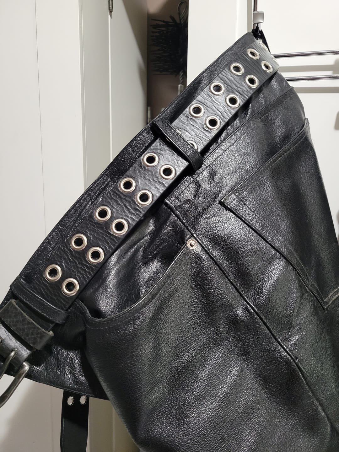 Customer photo review of The Brixton Belt - Black Double Grommet 100 % Full Grain Leather Belt