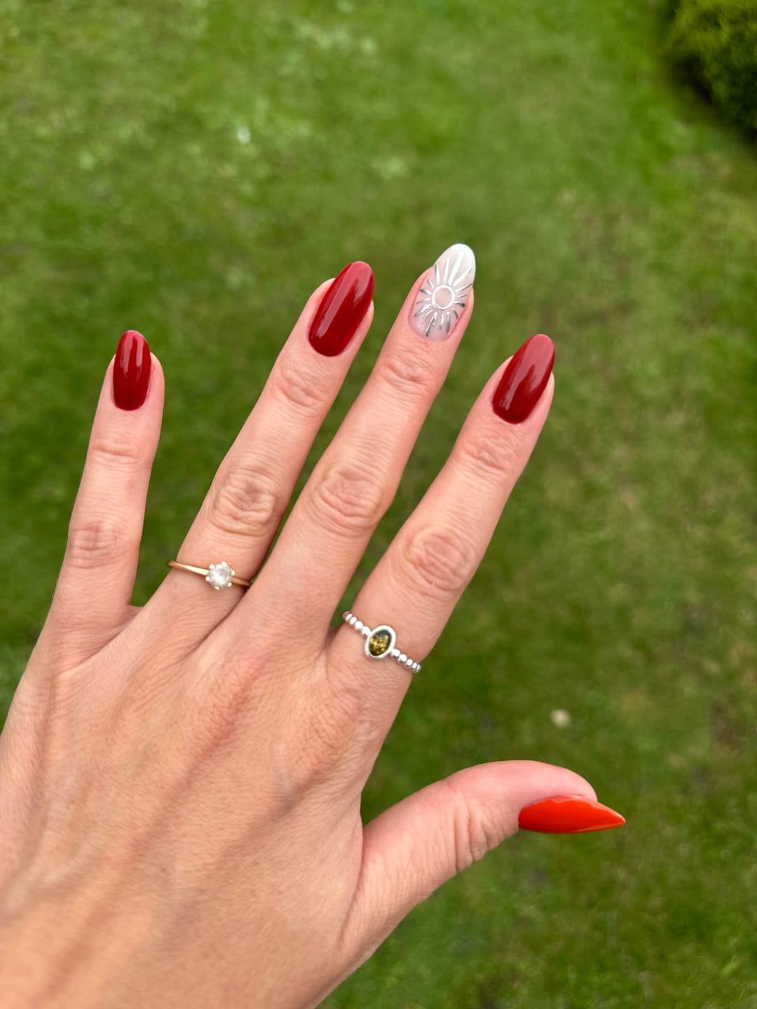 Customer photo review of Green Amber Bubble Stacking Ring
