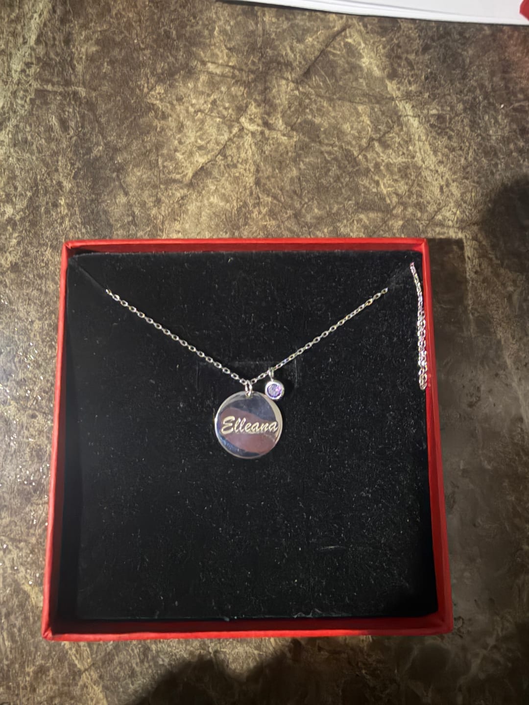 Customer photo review of Name Disk Birthstone Necklace