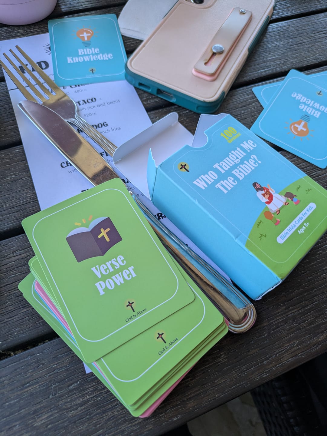 Customer photo review of Who Taught Me The Bible? Christian Family Game Cards (100+ Unique Questions)