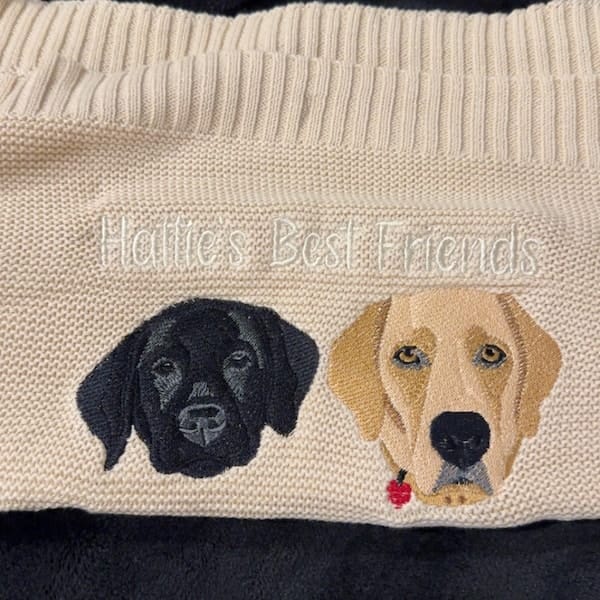 Customer photo review of Custom Embroidered Pet Portrait Baby Blanket