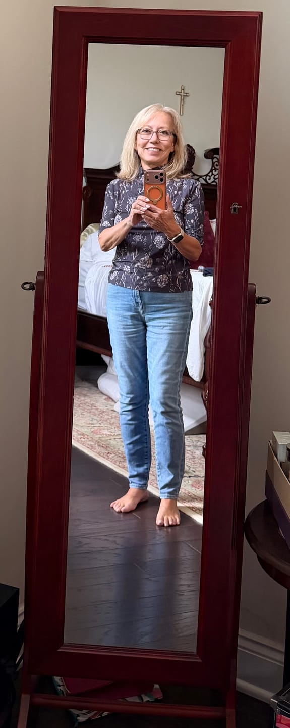 Customer photo review of Jax Turtleneck Top - Light Printed Jersey :: Wild Meadow