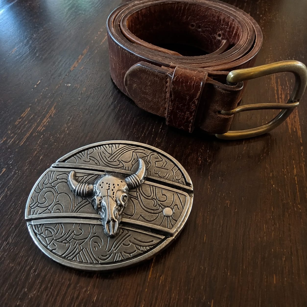 Customer photo review of Oval Bull Skull Belt Buckle with Hidden Knife