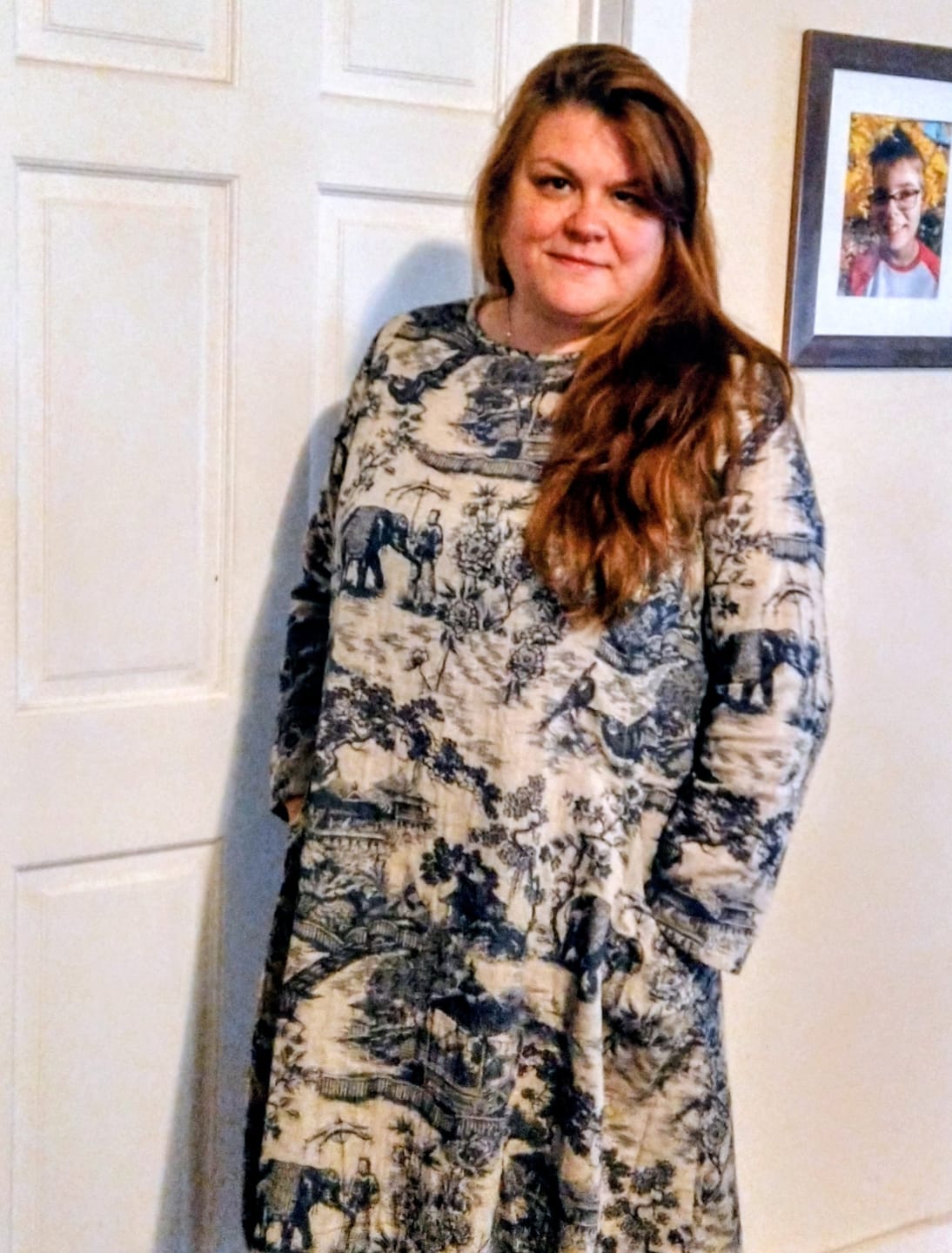 Customer photo review of Women's Plus Size Cotton Vintage Casual Loose Toile Print Maxi Dress