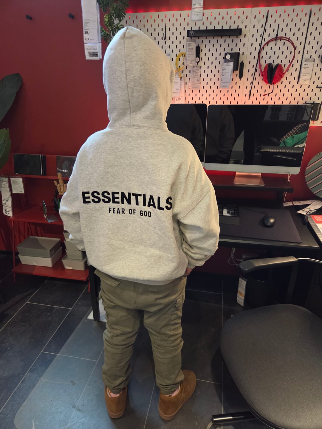 Customer photo review of Fear of God Essentials Hoodie 'Light Oatmeal'