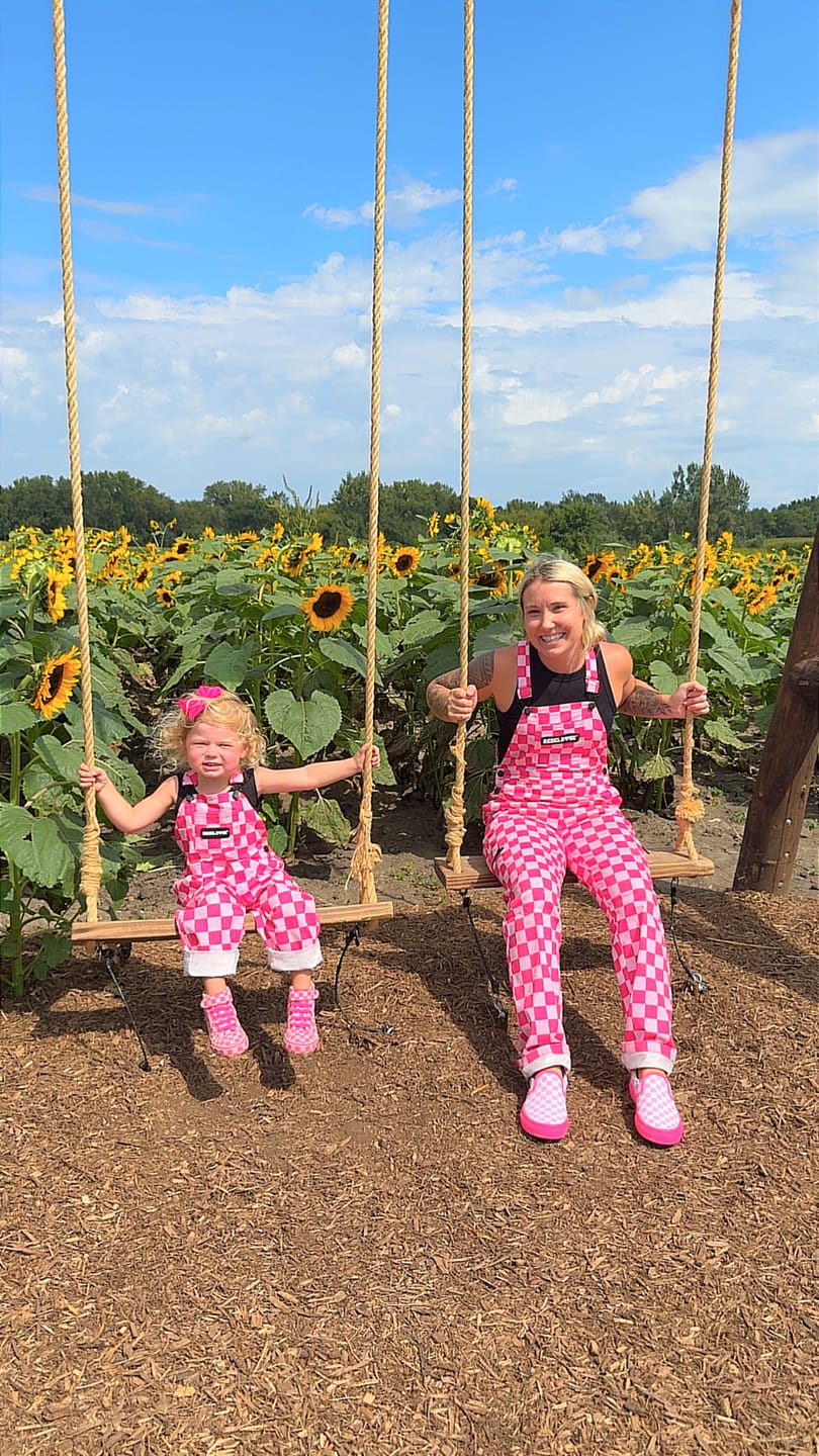 Customer photo review of Women's Overall in Bubble Gum Checkered
