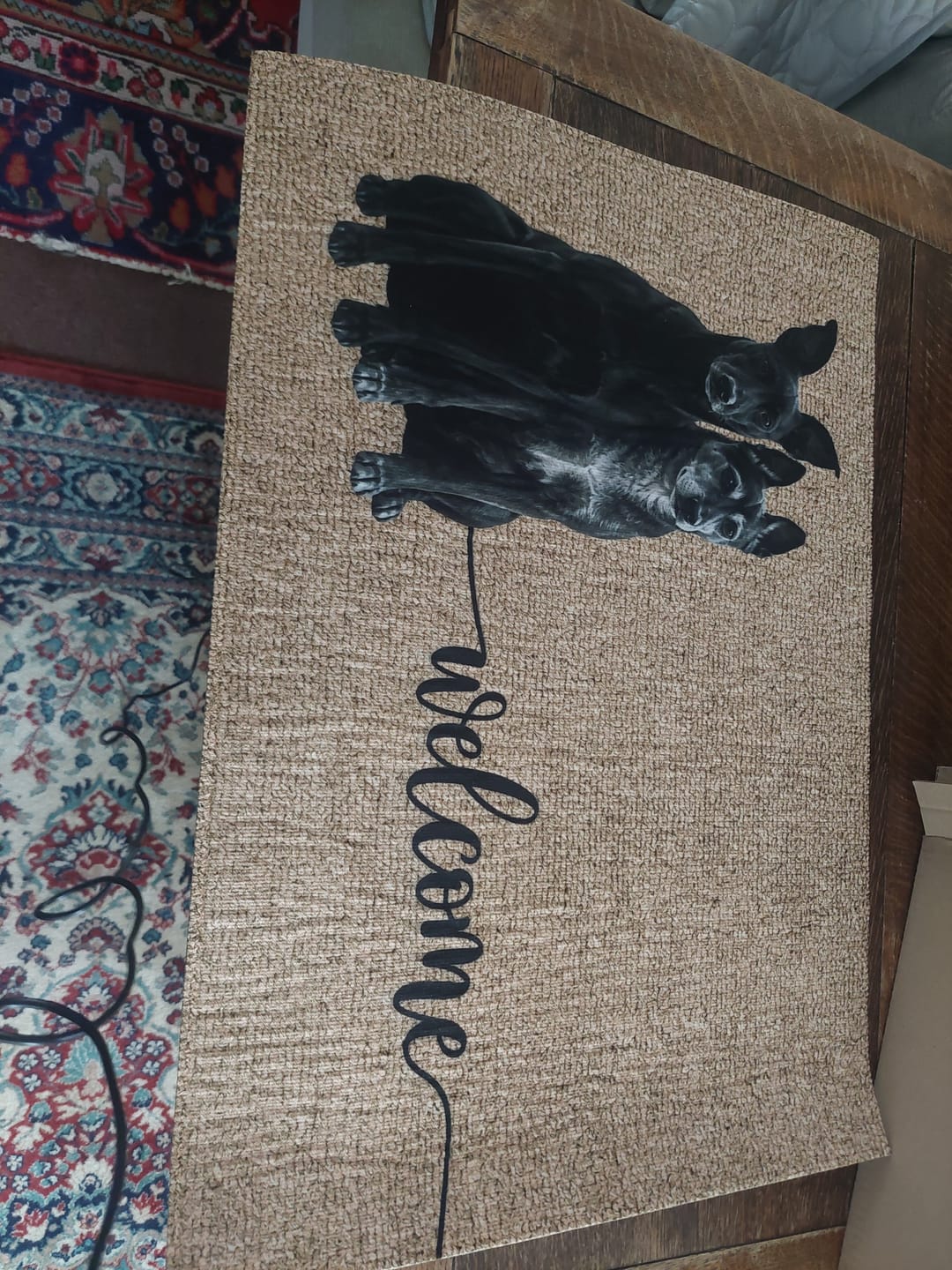 Customer photo review of Welcome with Pet Portrait - Personalised Doormat