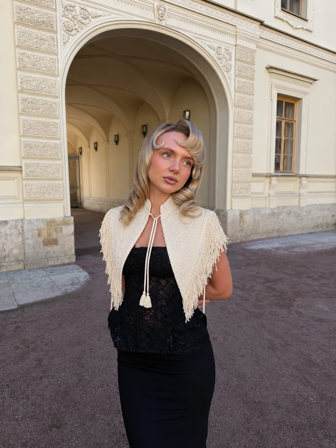 Customer photo review of Carlotta Fringe Cape