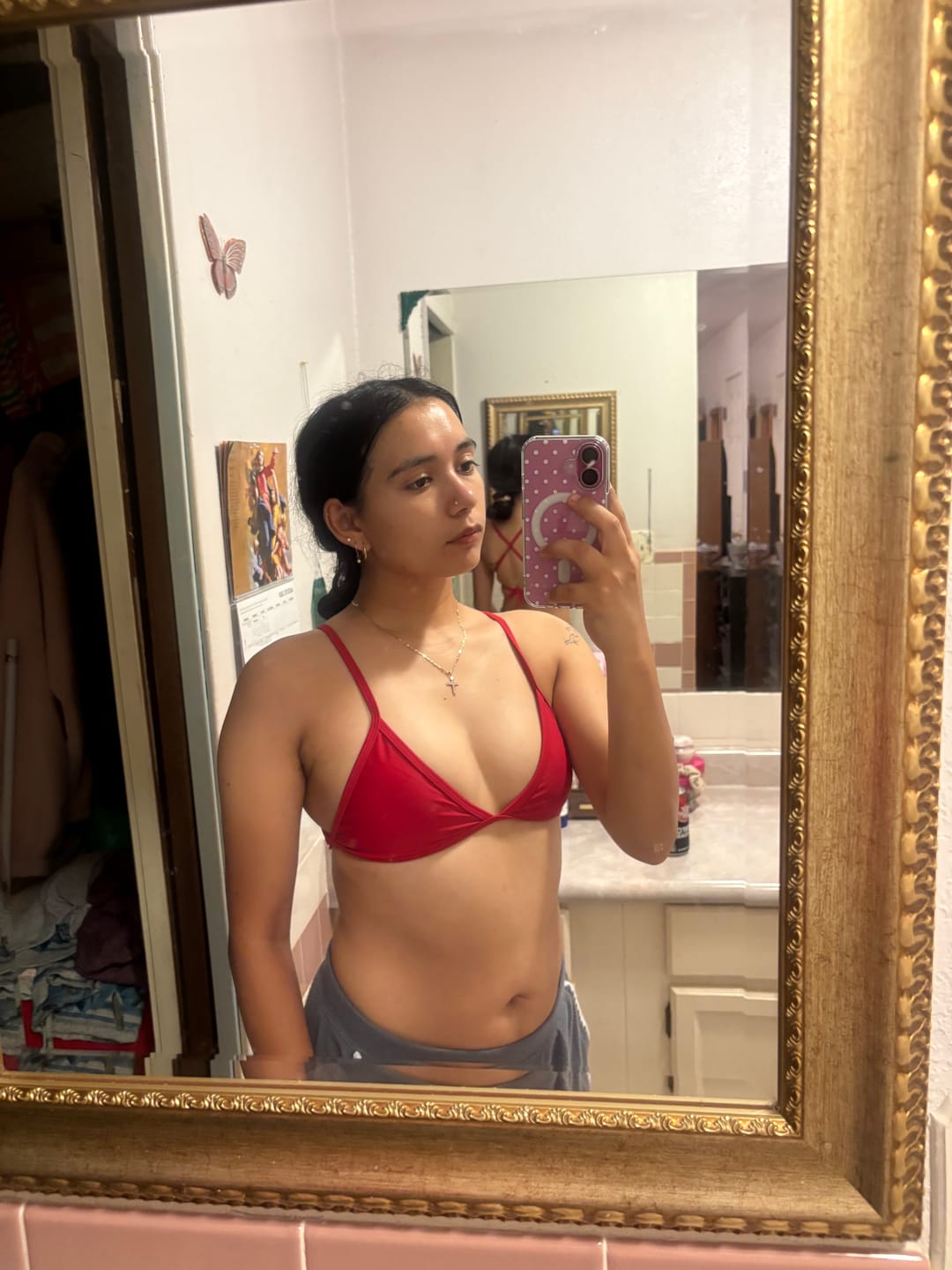 Customer photo review of LILY Scarlet Red Minimal Triangle Top