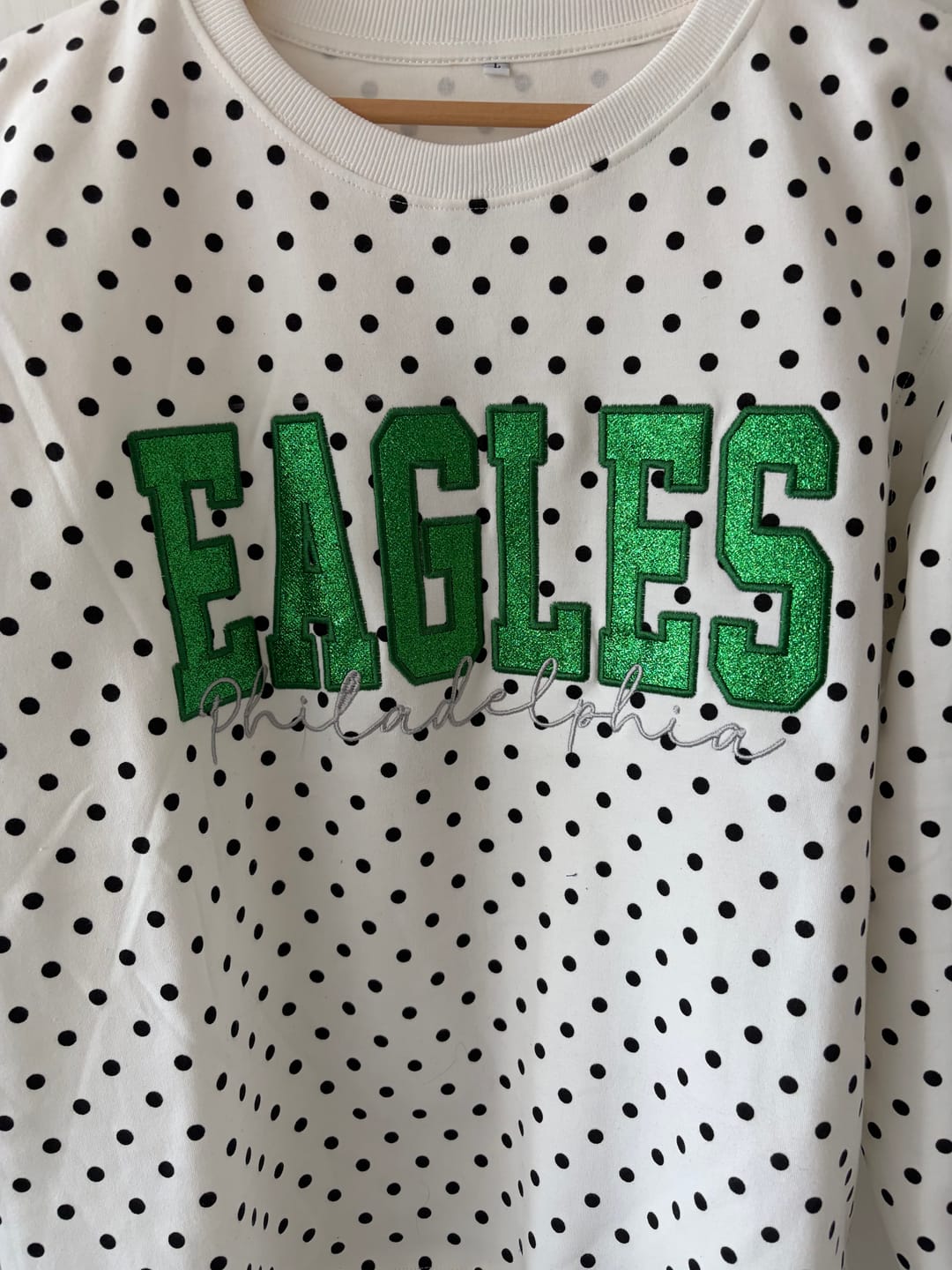Customer photo review of Custom Embroidered Glitter Vinyl Team Polka Dot Sweatshirt - Game Day Best Gear | Gifts for Sports Mom | Game Day Wear