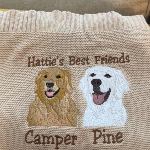 Customer photo review of Custom Embroidered Pet Portrait Baby Blanket