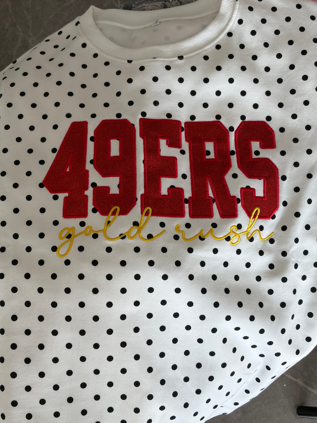 Customer photo review of Custom Embroidered Glitter Vinyl Team Polka Dot Sweatshirt - Game Day Best Gear | Gifts for Sports Mom | Game Day Wear