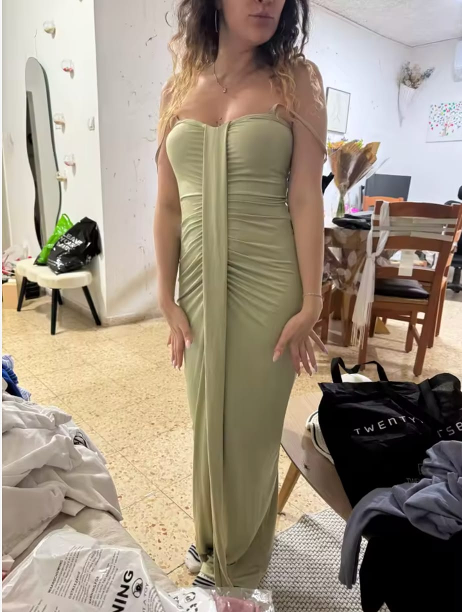 Customer photo review of Vestido Tubo Plisado Fruncido sin Tirantes