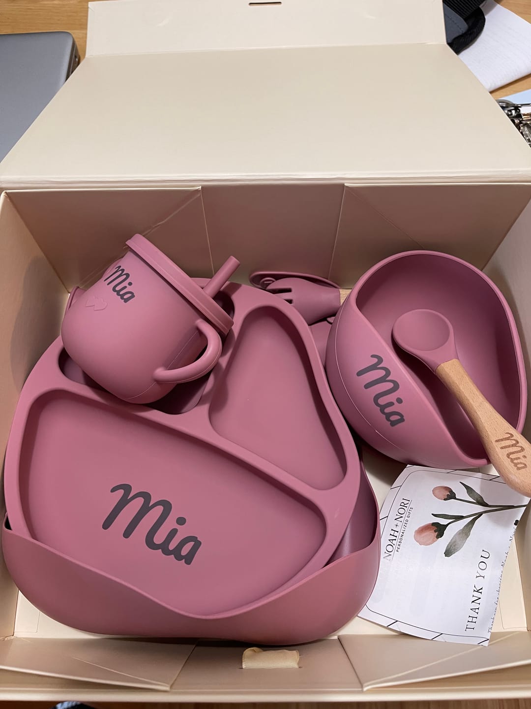 Customer photo review of Noah + Nori™ Personalized Baby Feeding Set