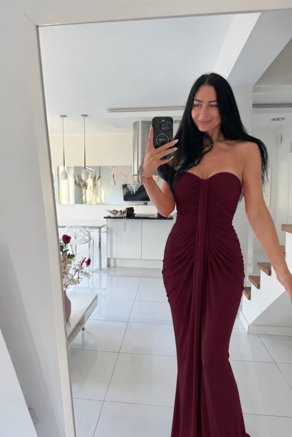 Customer photo review of Vestido Tubo Plisado Fruncido sin Tirantes