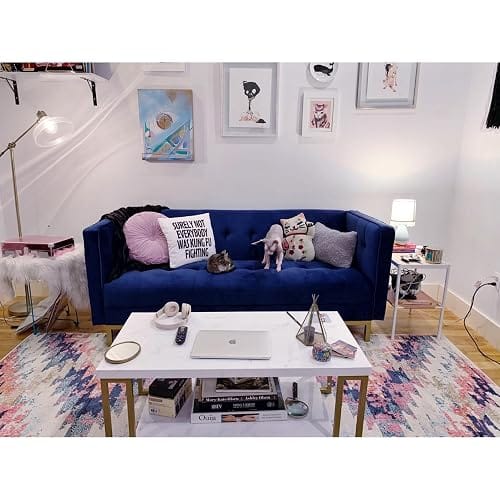 Customer photo review of 2-Tier Coffee Table with Storage, 39.5" Center Table, Gold & White