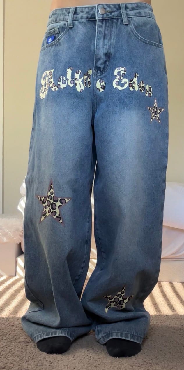 Customer photo review of Aelfric Eden Leopard Star Panel Baggy Jeans