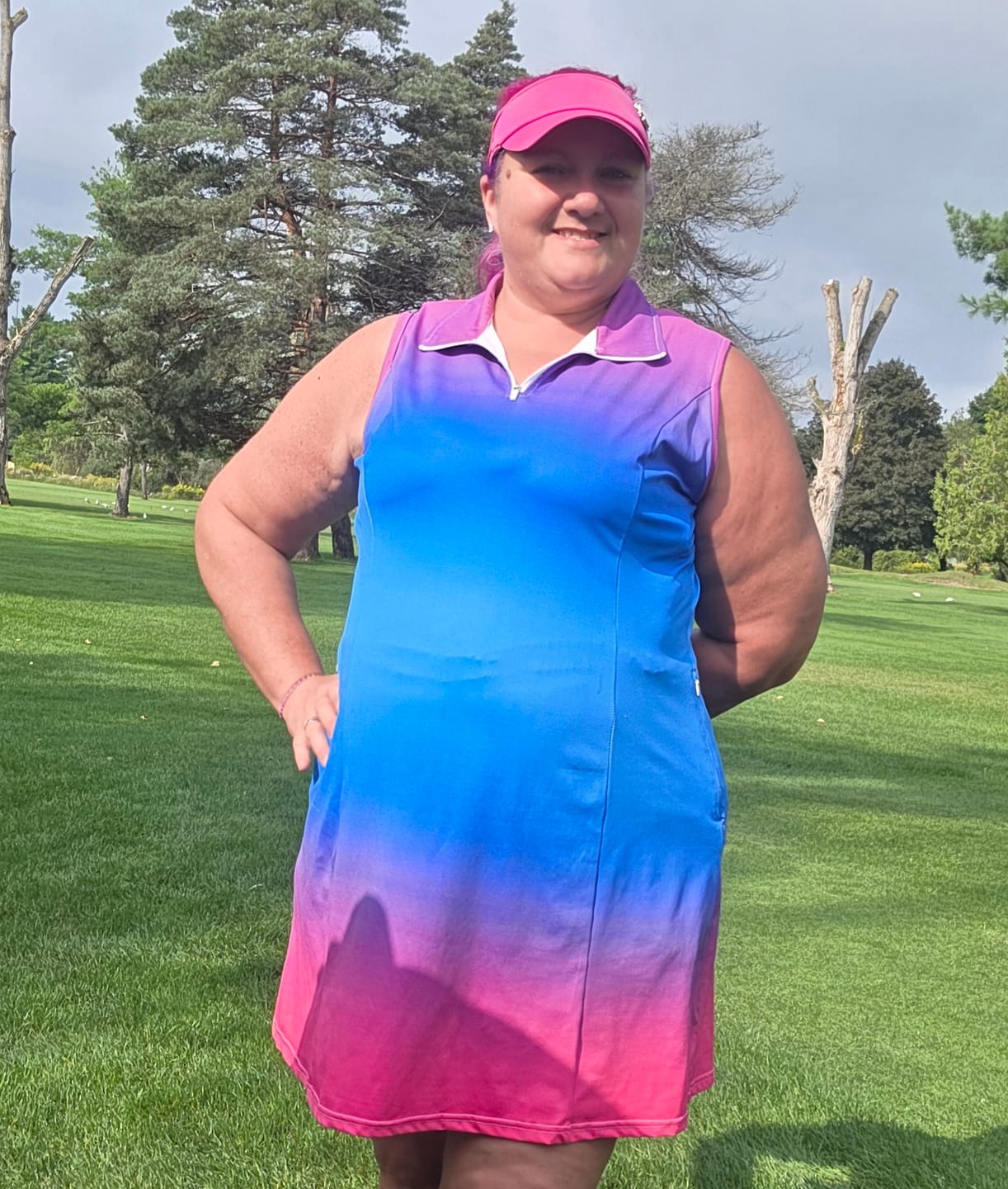 Customer photo review of Neon Gradients Women's Golf Sleeveless Zipper Dresses Comes with separate matching shorts