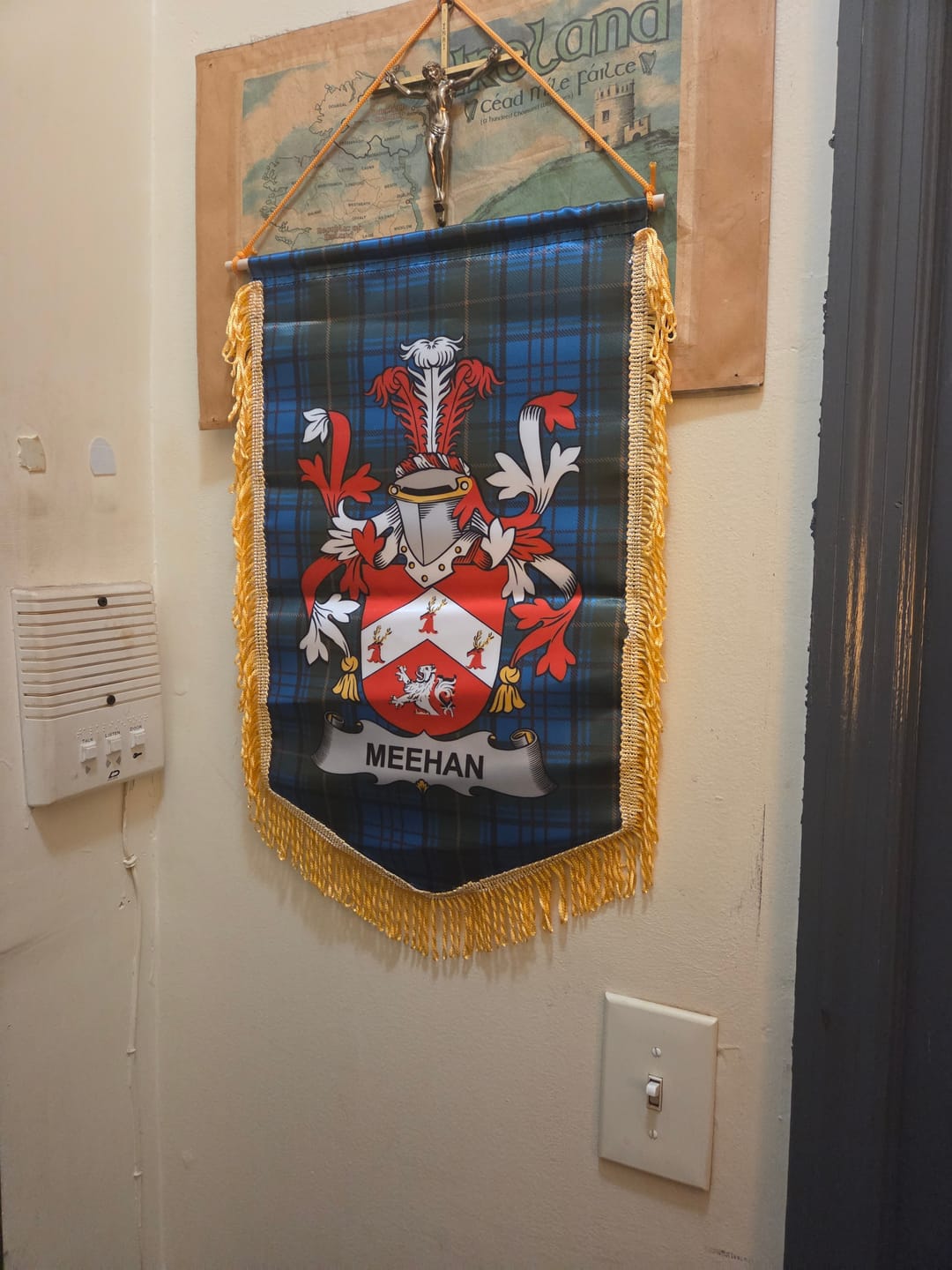 Customer photo review of Irish Meehan Family Crest Tartan Wall Hanging Banner