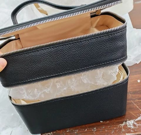 Customer photo review of Double-Layer PU Makeup and Skincare Storage Box with Zipper
